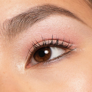 Light pink natural eyeshadow look on Asian eyes with best grey brow pomade and vegan mascara